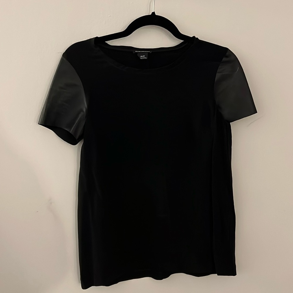 CLUB MONACO XS LEATHER AND SILK T SHIRT